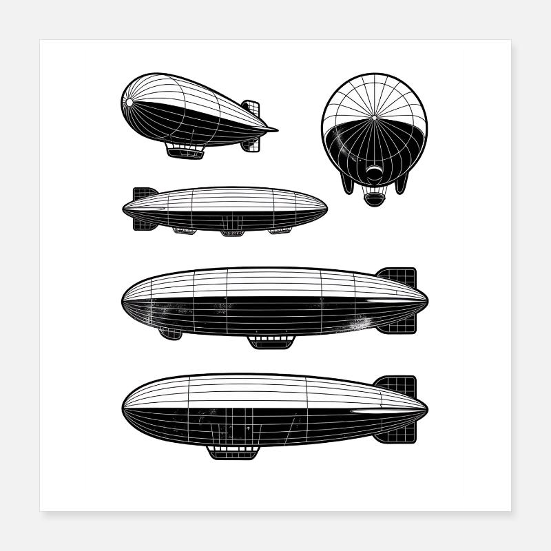 Dirigeable Zeppelin Rétro Vintage Poster 40 x 40 cm