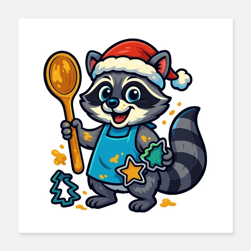 Raton laveur de Noël faisant des biscuits Poster 40 x 40 cm