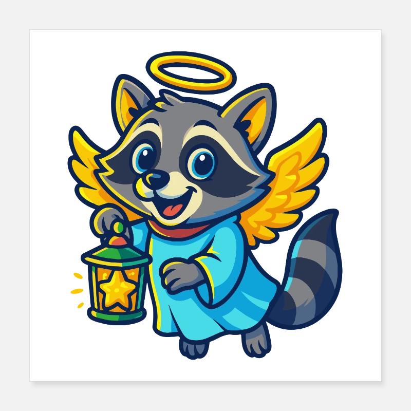 Conception de Noël Angel Raccoon Poster 40 x 40 cm