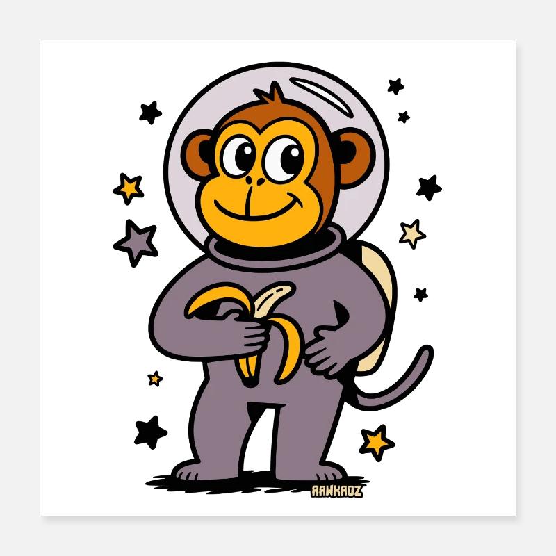 Raketen Affe Astronaut mit Banane Poster 40x40 cm