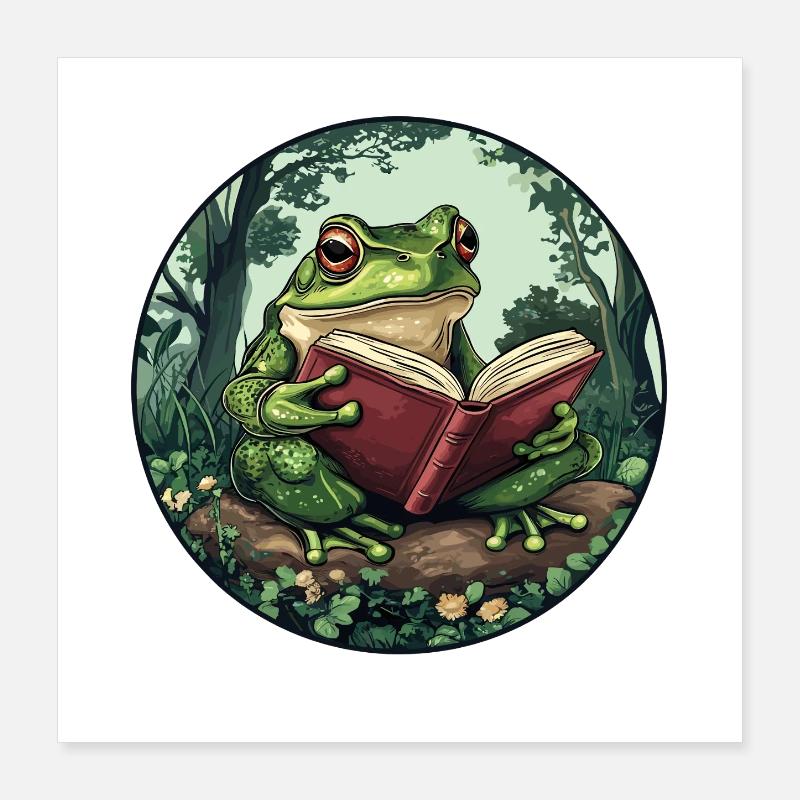 Frosch im Wald liest Buch Poster 40x40 cm