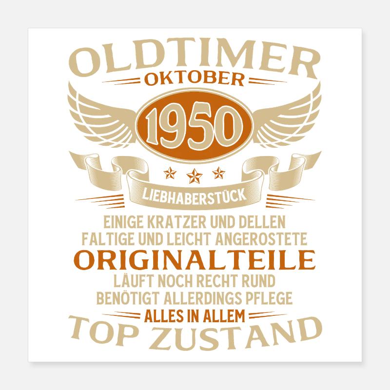 75. Geburtstag Geschenk Oldtimer Oktober 1950 Poster 40x40 cm