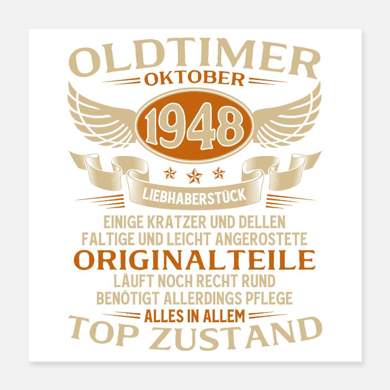 77. Geburtstag Geschenk Oldtimer Oktober 1948 Poster 40x40 cm