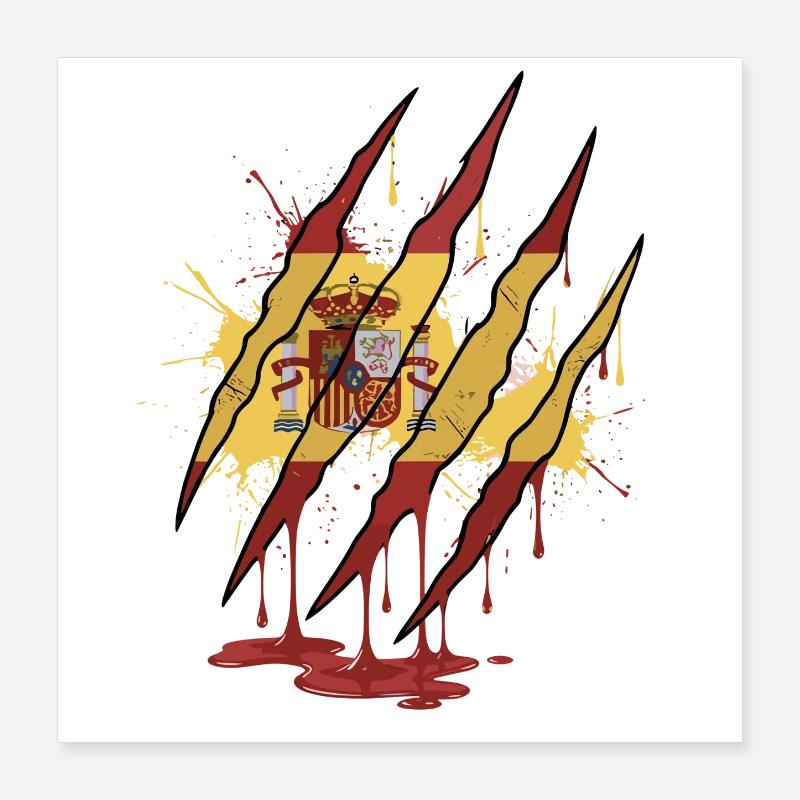 Kratzspur Spanien Flagge Kralle Grunge Style Poster 40x40 cm