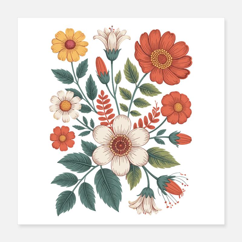Botanique Diversité Fleur Jardin Prairie Nature Poster 40 x 40 cm