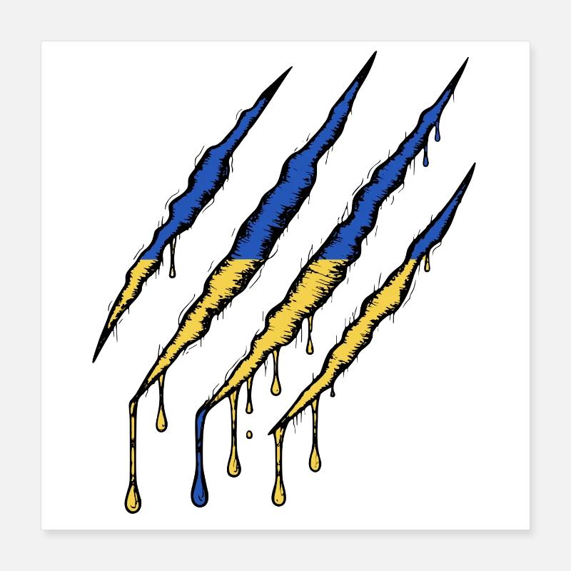 Ukraine Flag Claw - Scratch Mark Poster 16" x 16" (40x40 cm)