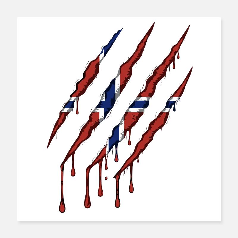 Norway Claw Norge Drapeau Scratch Mark Poster 40 x 40 cm