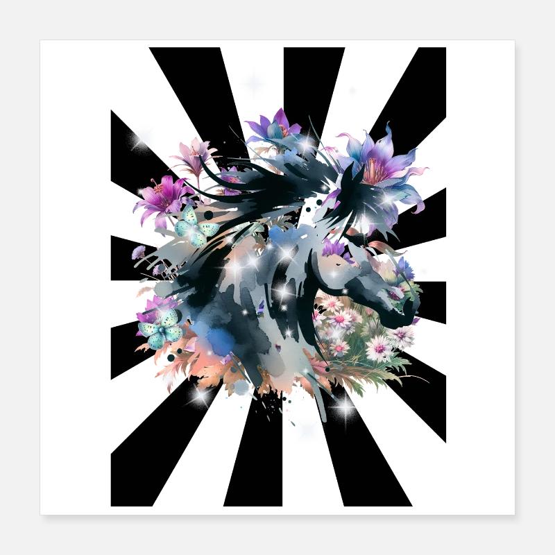 Retro Pferd Pferde Mädchen  Poster 40x40 cm