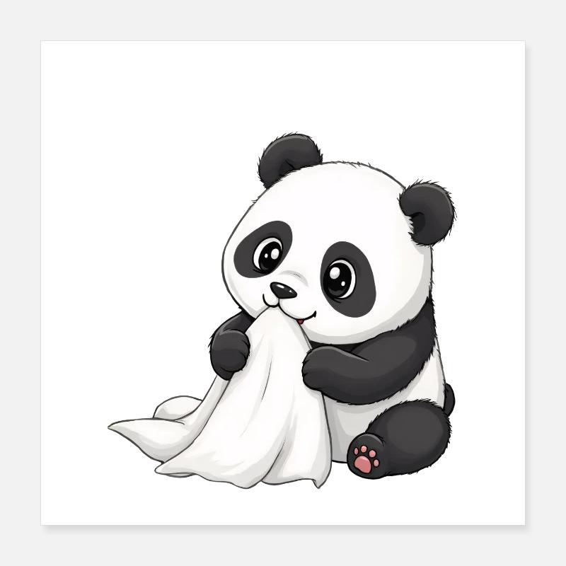 Bébé Panda avec une couette – Dessin animé mignon Poster 40 x 40 cm