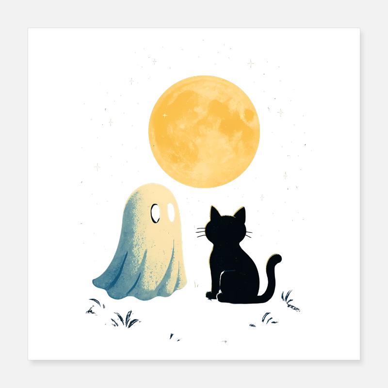 Moonlit Night Ghosts Cat Poster 16" x 16" (40x40 cm)