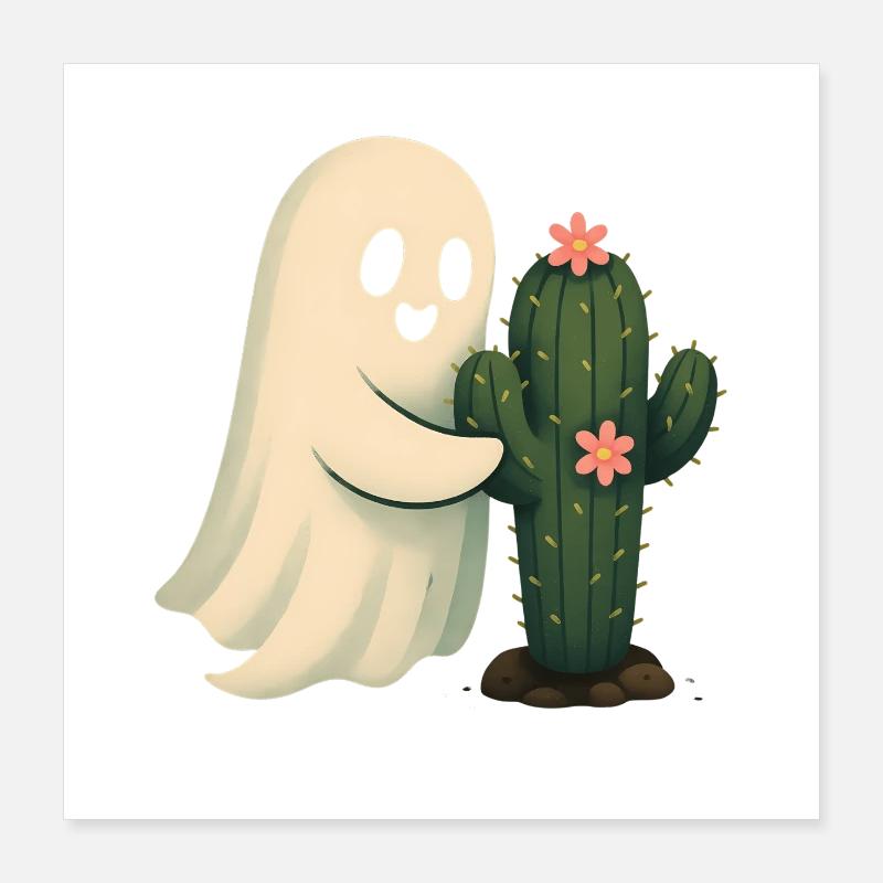 Cactus Friend Ghost Hugging Cactus Poster 16" x 16" (40x40 cm)