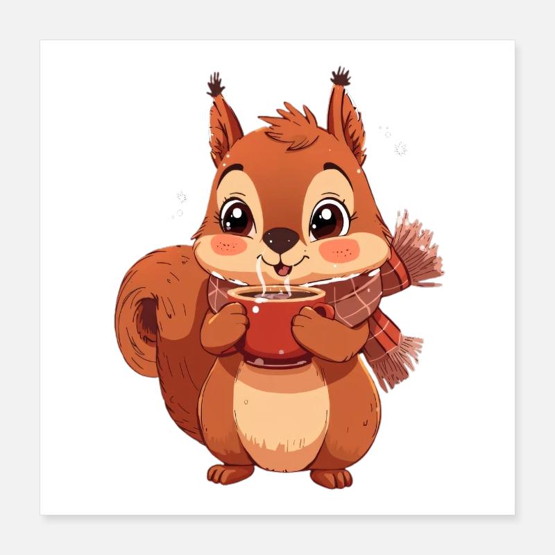 Winterliches Eichhörnchen mit Tasse Poster 40x40 cm