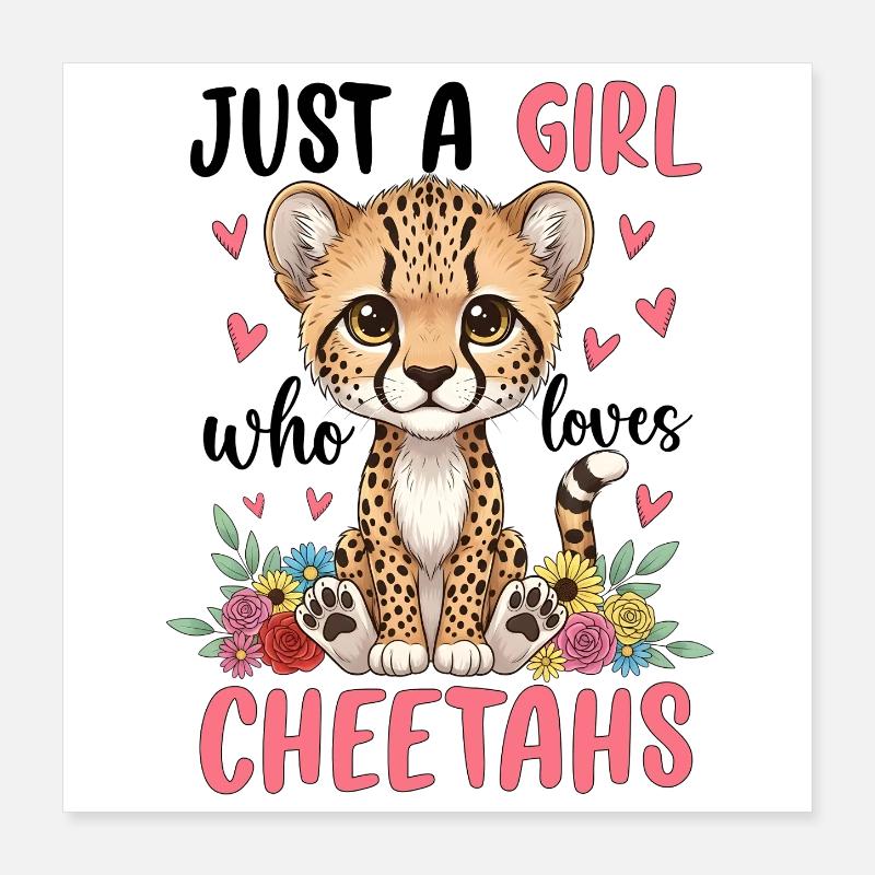 Fille guépard avec des fleurs Poster 40 x 40 cm