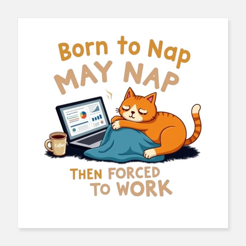 Born to Nap Forced to Work Funny Work Nap Lover Poster 16" x 16" (40x40 cm)