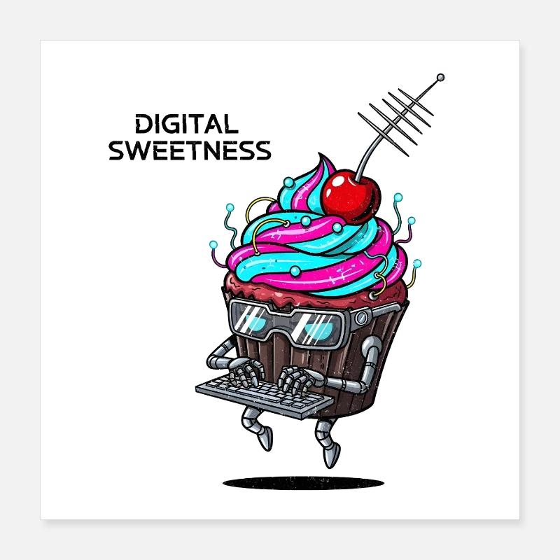 Cyber Cupcake avec robot à clavier Poster 40 x 40 cm