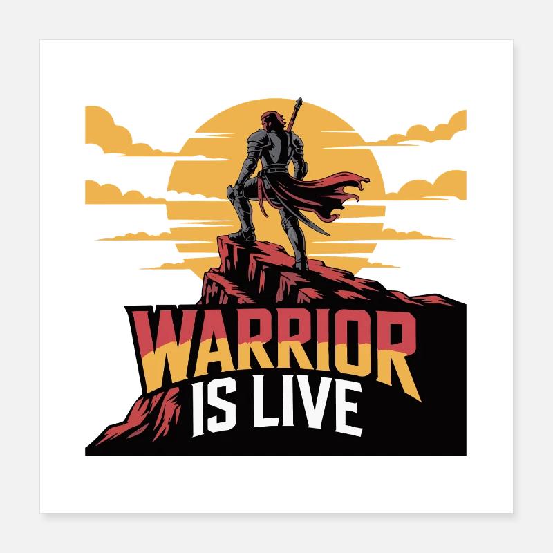 Warrior On Cliff Sunset Poster 16" x 16" (40x40 cm)