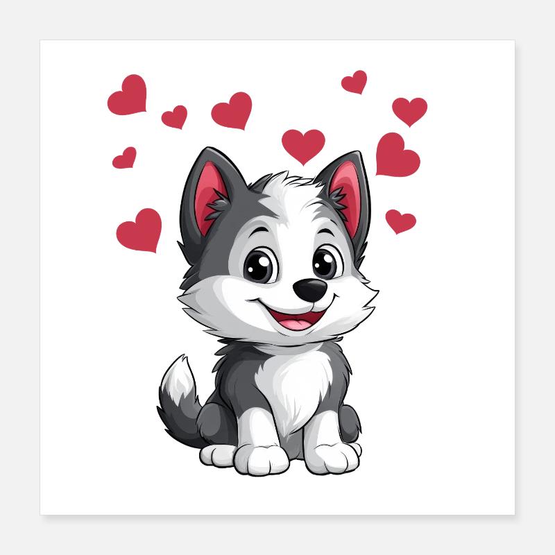 Herziger Husky mit Herzchen Poster 40x40 cm