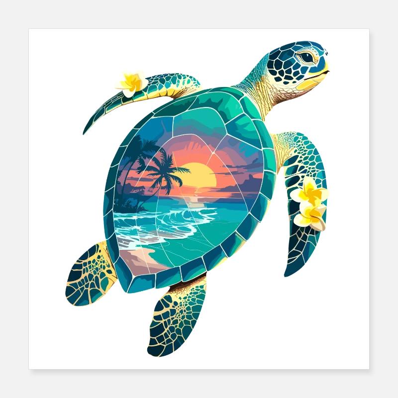 Schildkröte Wellen Surf Turtle Surfer Schildkröten Poster 40x40 cm