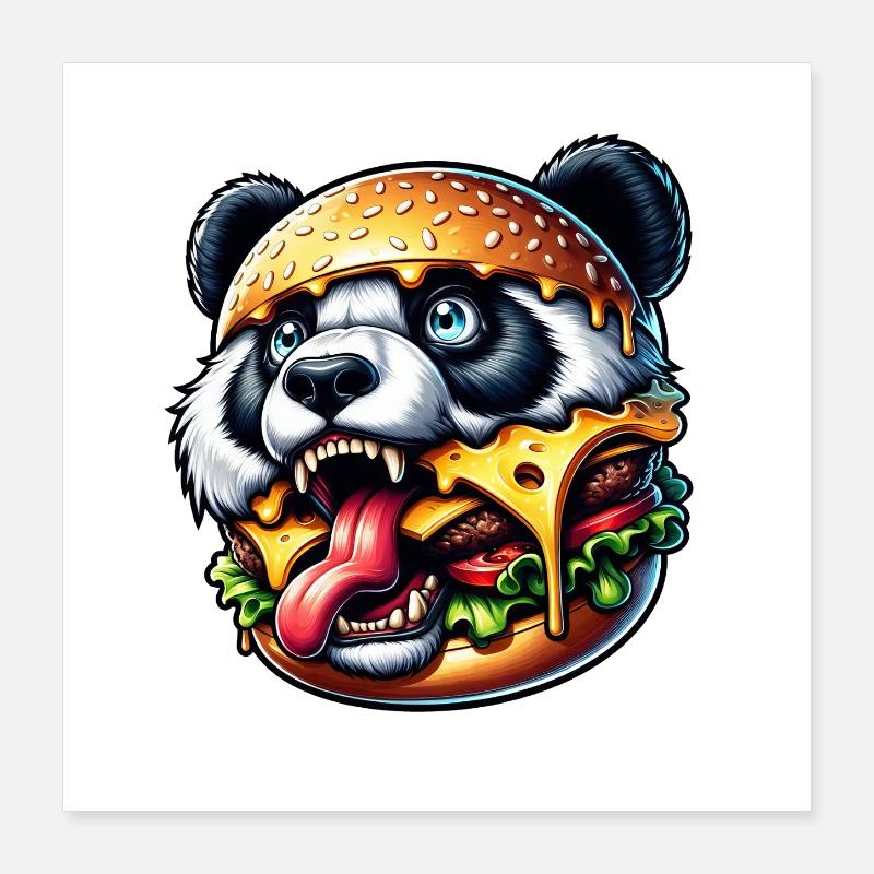Mignon Panda Halloween Cheeseburger Monster Dessin animé Poster 40 x 40 cm