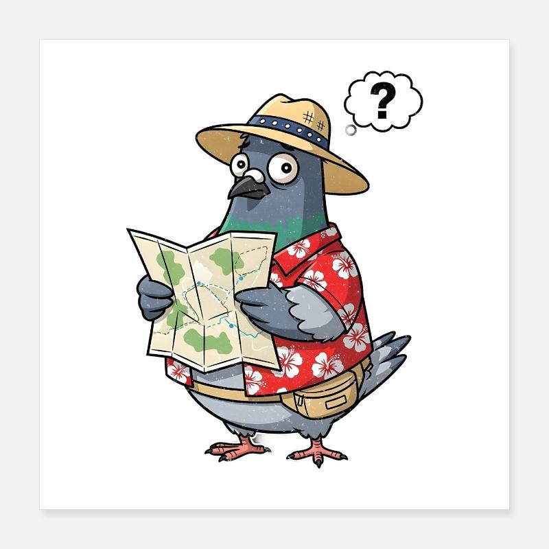 Pigeon de voyage avec carte dans le style d’Hawaï Geocatcher Poster 40 x 40 cm