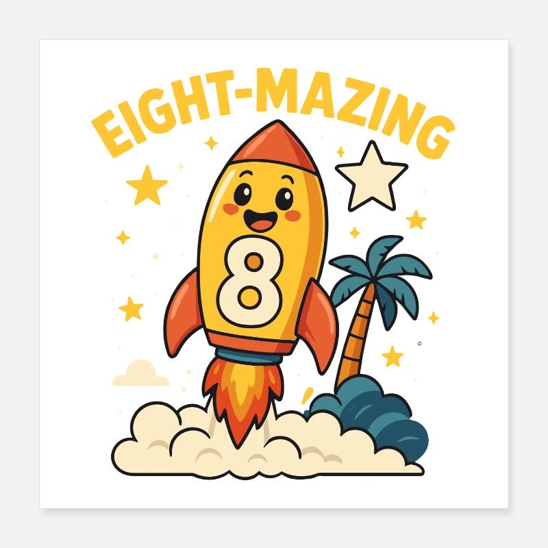 Eight-Mazing Rocket Space Theme Eighth Birthday Poster 40x40 cm