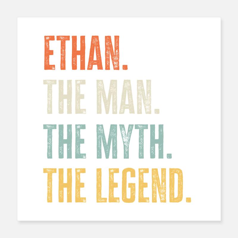 Ethan Man Myth Legend Retro Design Geschenk Name Poster 40x40 cm