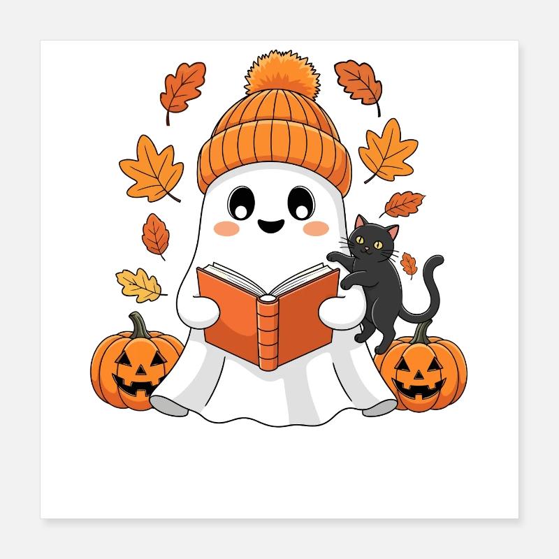 Herbstgeist Leseabend mit Katze Poster 40 x 40 cm