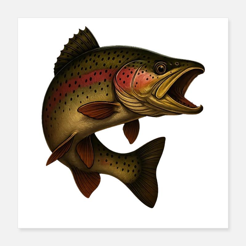 Faszinierende Regenbogenforelle Illustration Poster 40x40 cm