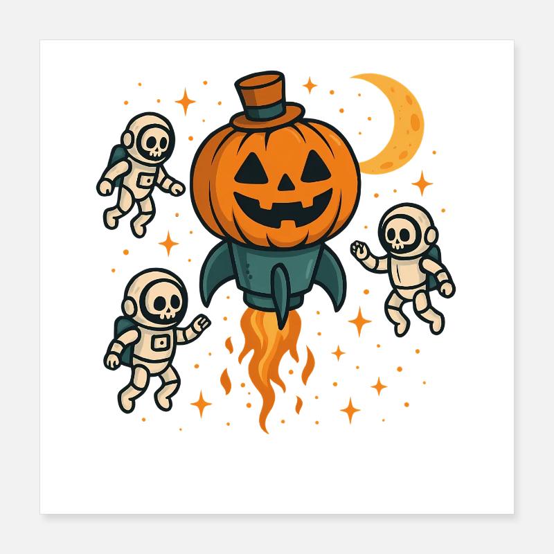 Halloween Rocket Pumpkin in Space Poster 16" x 16" (40x40 cm)