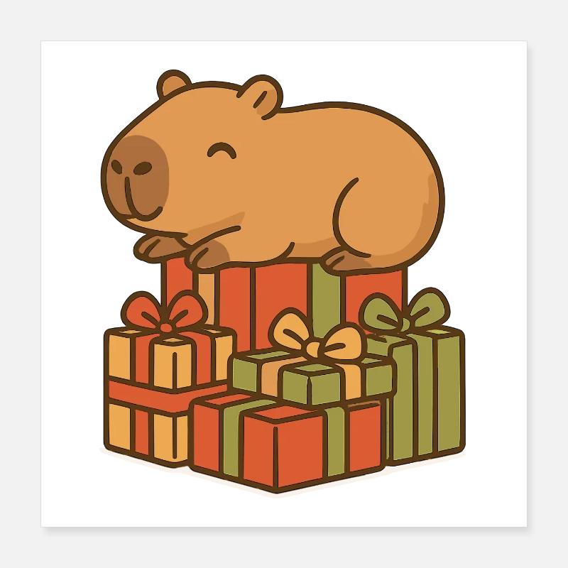 ✨ Capybara endormi sur les cadeaux de Noël Poster 40 x 40 cm