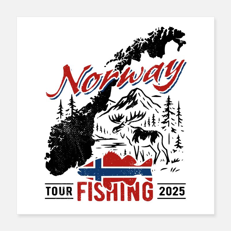 Excursion de pêche en Norvège 2025 - Cadeau de pêcheur Poster 40 x 40 cm