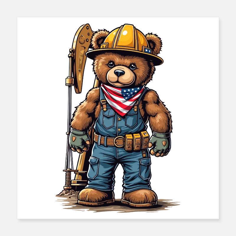 Construction worker bear with tool belt Poster 16" x 16" (40x40 cm)