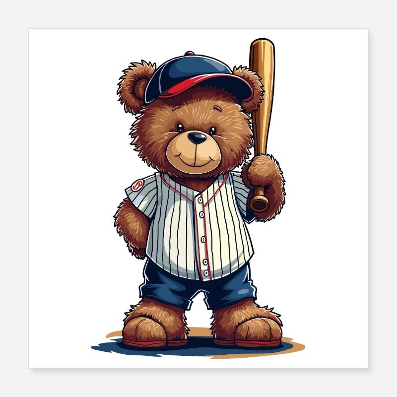 Teddybär Baseballheld auf Bat Poster 40x40 cm