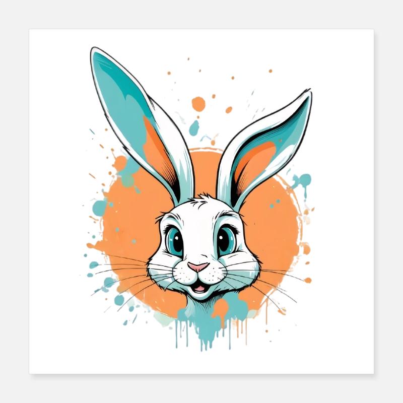 Rabbit head with paint splashes Poster 16" x 16" (40x40 cm)