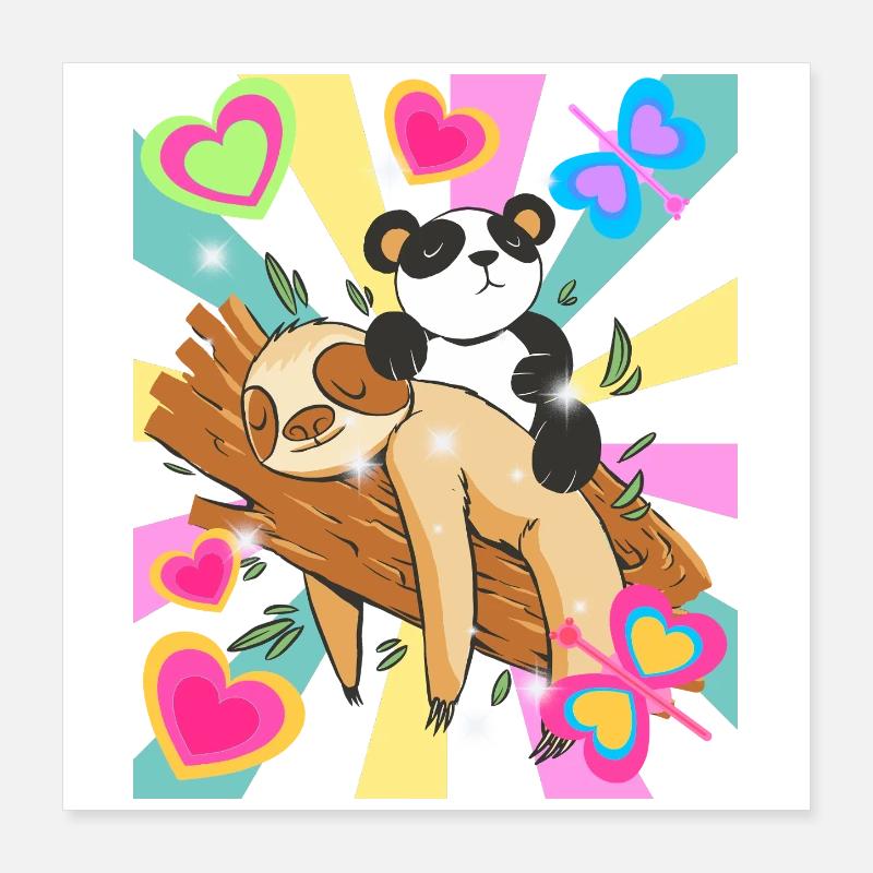 Panda rests on branch with heart Poster 16" x 16" (40x40 cm)