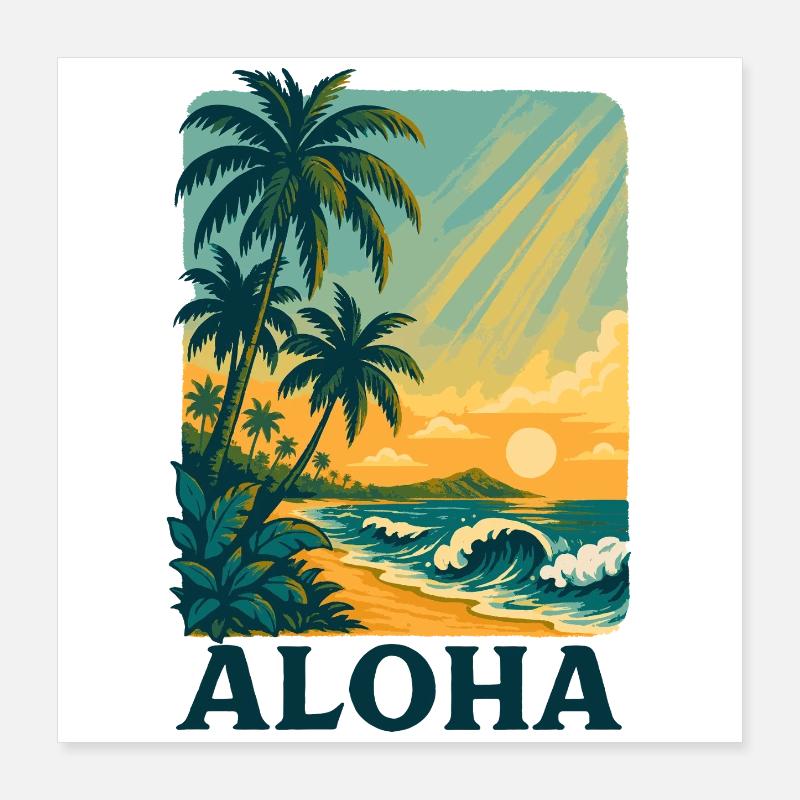 Aloha Sunset with Tropical Waves Poster 16" x 16" (40x40 cm)