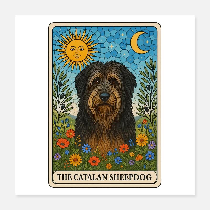 Soleil Lune Chien de berger catalan Poster 40 x 40 cm