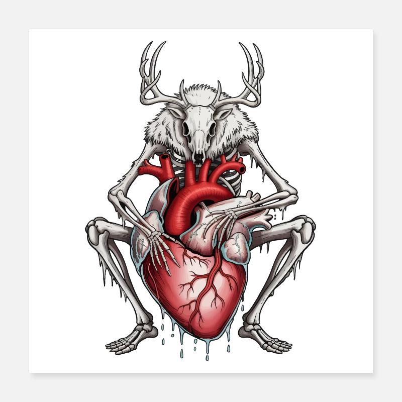 Anatomischer Hirsch mit blutendem Herz Poster 40x40 cm
