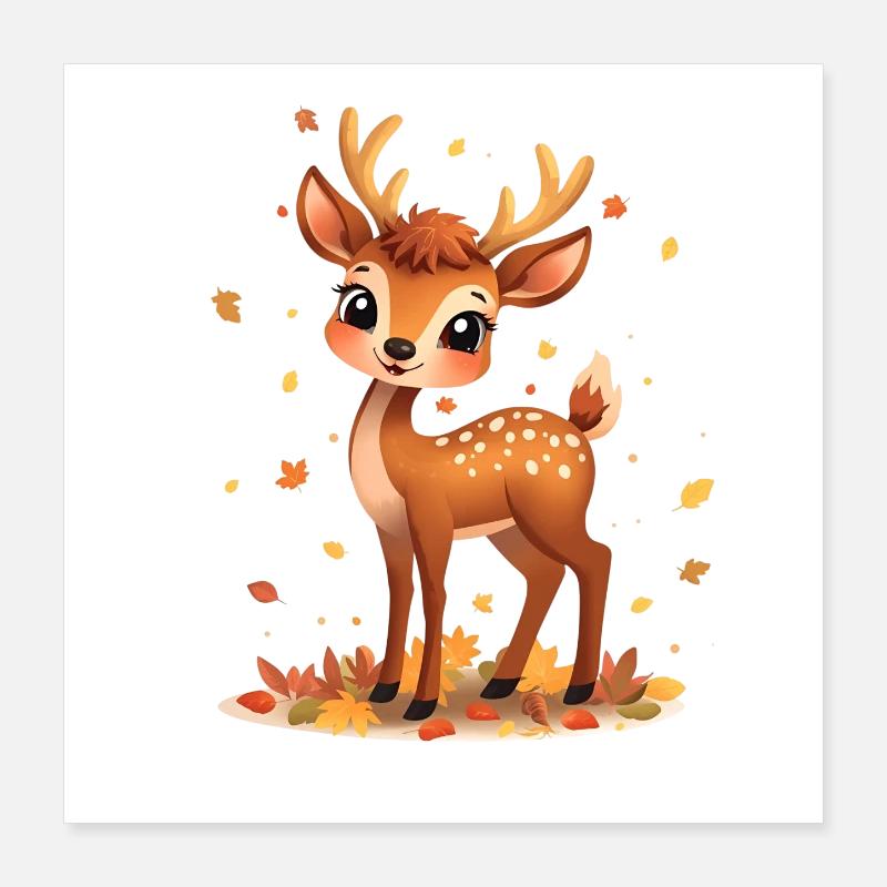Rehkitz im Herbstlicht und fallenden Blättern Poster 40x40 cm