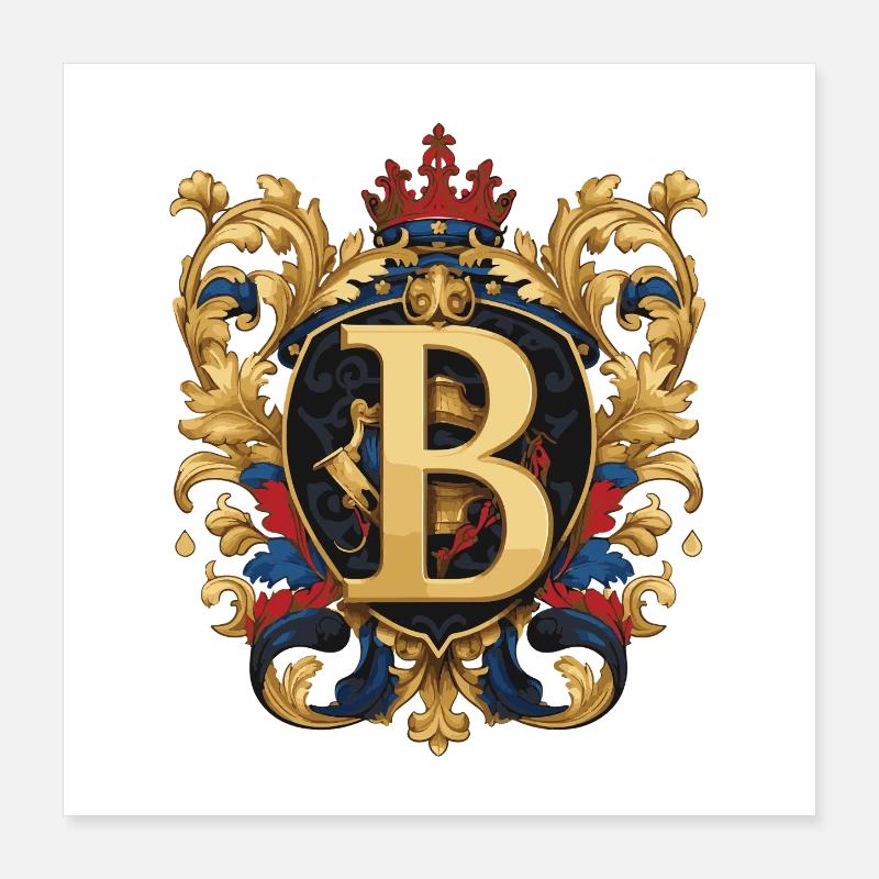 B Lettre Nom Couronne Poster 40 x 40 cm