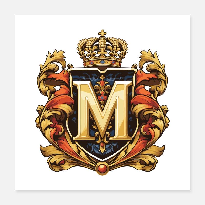 M Letter Name Crown Poster 16" x 16" (40x40 cm)