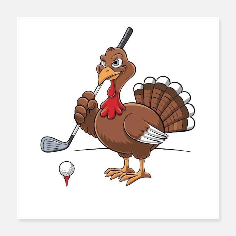 Drôle de dinde jouant au golf Thanksgiving Poster 40 x 40 cm