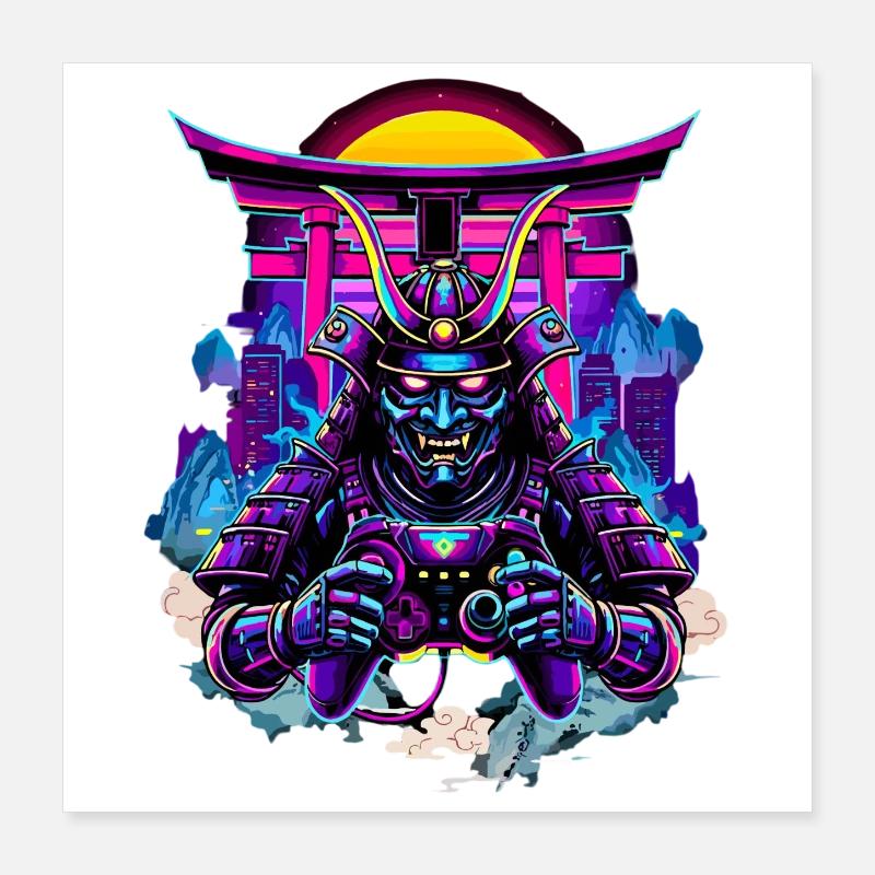 Samurai Maske gaming Controller Sythwave gaming  Poster 40x40 cm