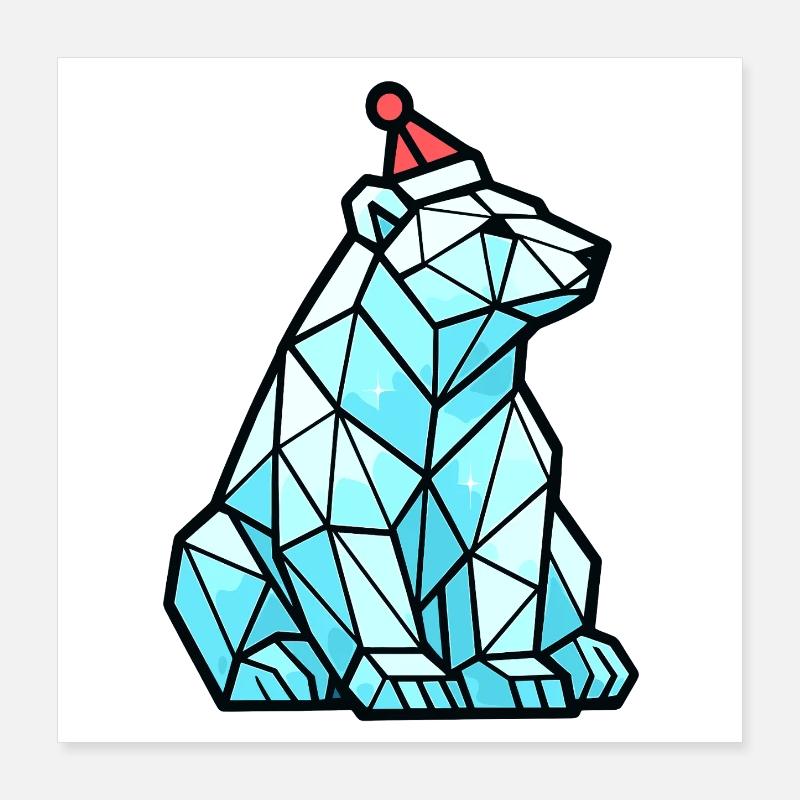 Polygon Eisbär mit Weihnachtsmütze Poster 40x40 cm