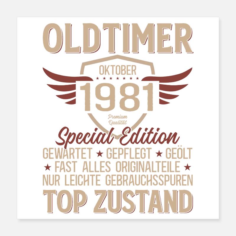 44. Geburtstag Geschenk Oldtimer Oktober 1981 Poster 40x40 cm