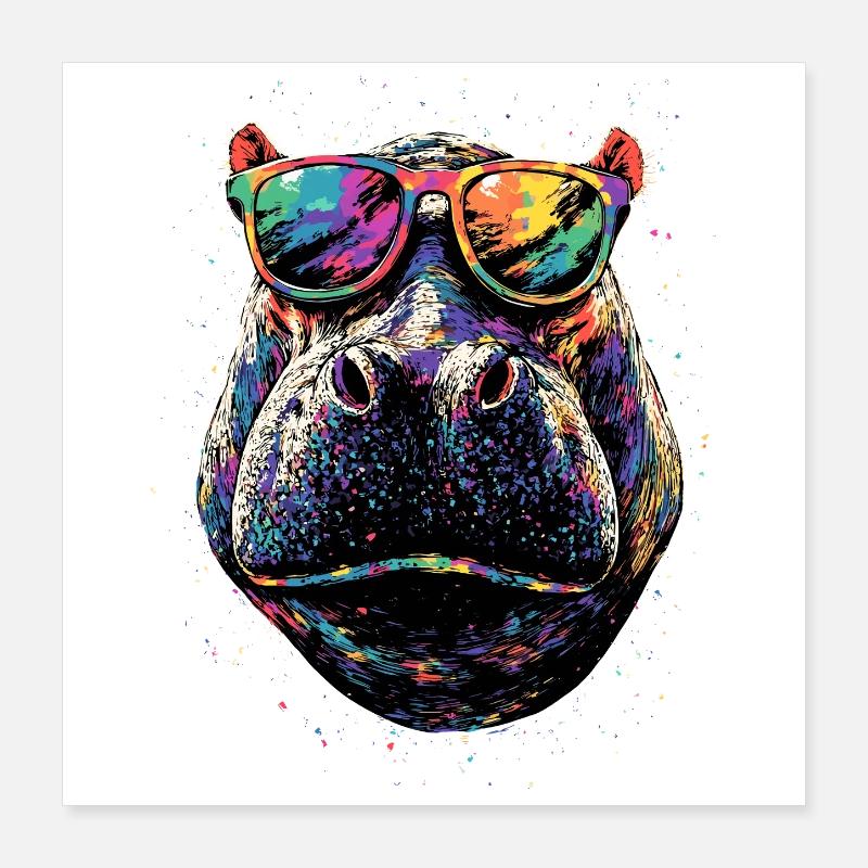 Nilpferd Flusspferd Mama Hippopotamus Cooles Hippo Poster 40 x 40 cm