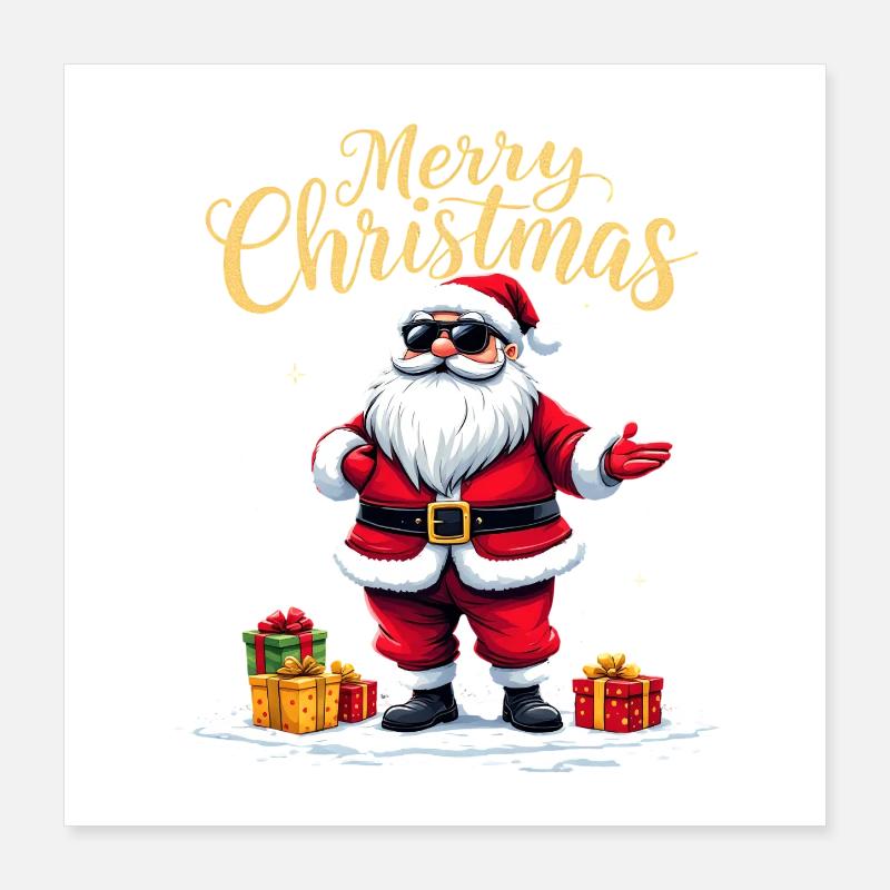Merry Christmas Weihnachtsmann Mit Geschenken Poster 40x40 cm