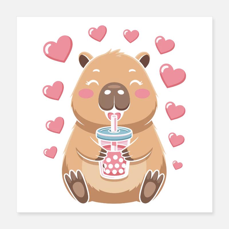 Kawaii Bubble Tee Capybara Boba Tee Poster 40x40 cm
