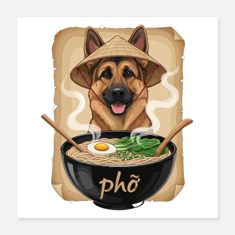 Phở Dog in Bamboo Hat Poster 16" x 16" (40x40 cm)
