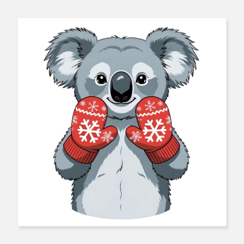 Winterkoala mit roten Handschuhen Poster 40x40 cm